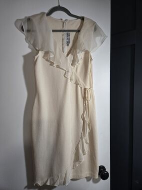 St. John Cream Ruffle-Trim Wrap Mini Dress